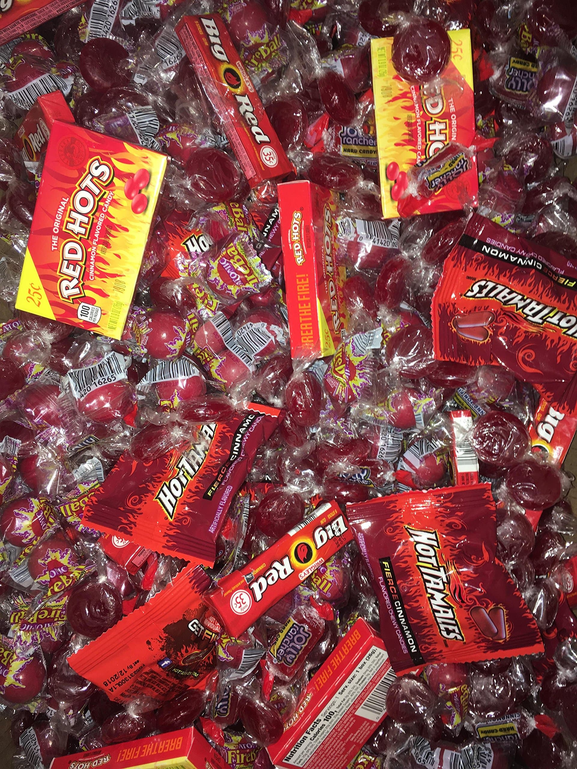 Hot N Spicy Candy Variety: Hot Tamales, Big Red, Red Hots, Cinnamon Buttons, Jolly Rancher Cinnamon Fire, Atomic Fireball
