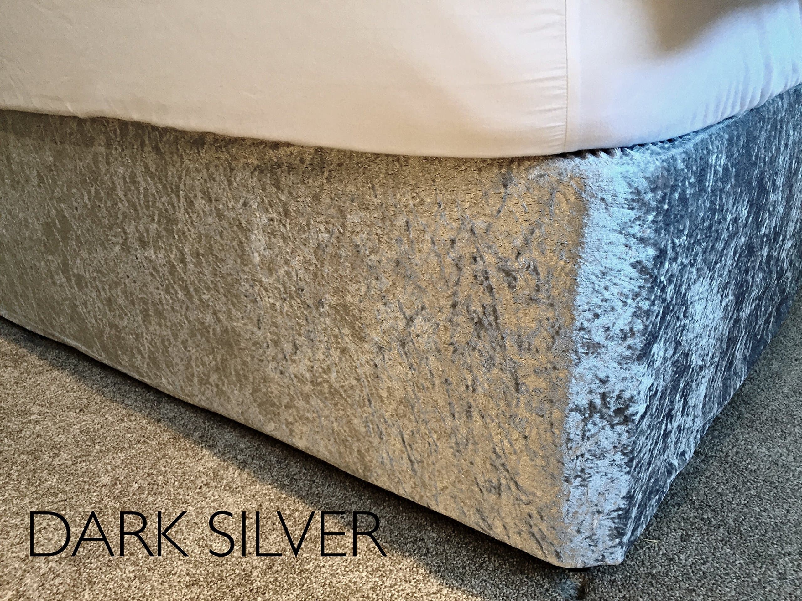 Crushed Velvet Elasticated Bed Valance/Divan Base Cover 12 Colours, (Double, Dark Silver/Grey)