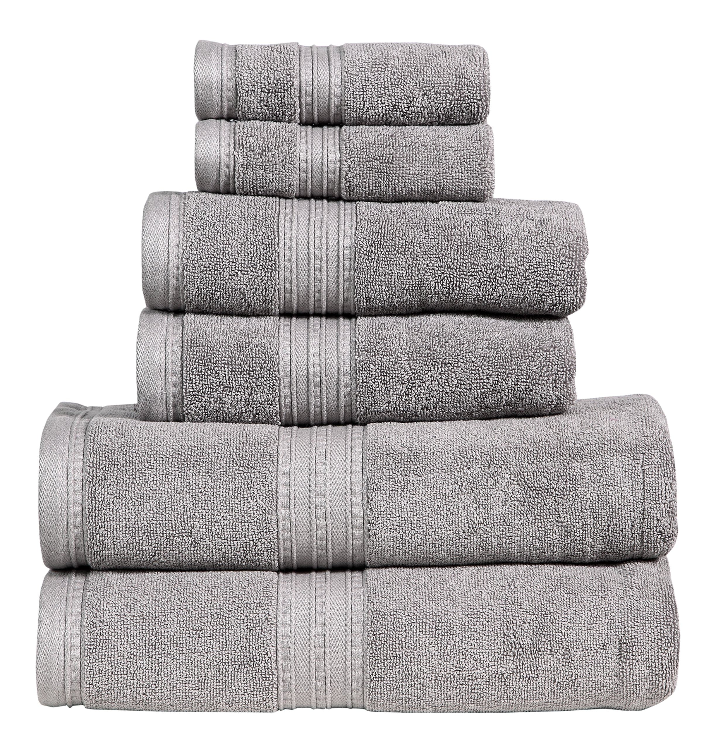 DREAM CASTLE 650 GSM 100% Cotton 6 Piece Bath Towel Set,Ash Grey Color, Hotel & spa Towel,Monarch Collection Terry Towel Set (Ash Grey, 90021)