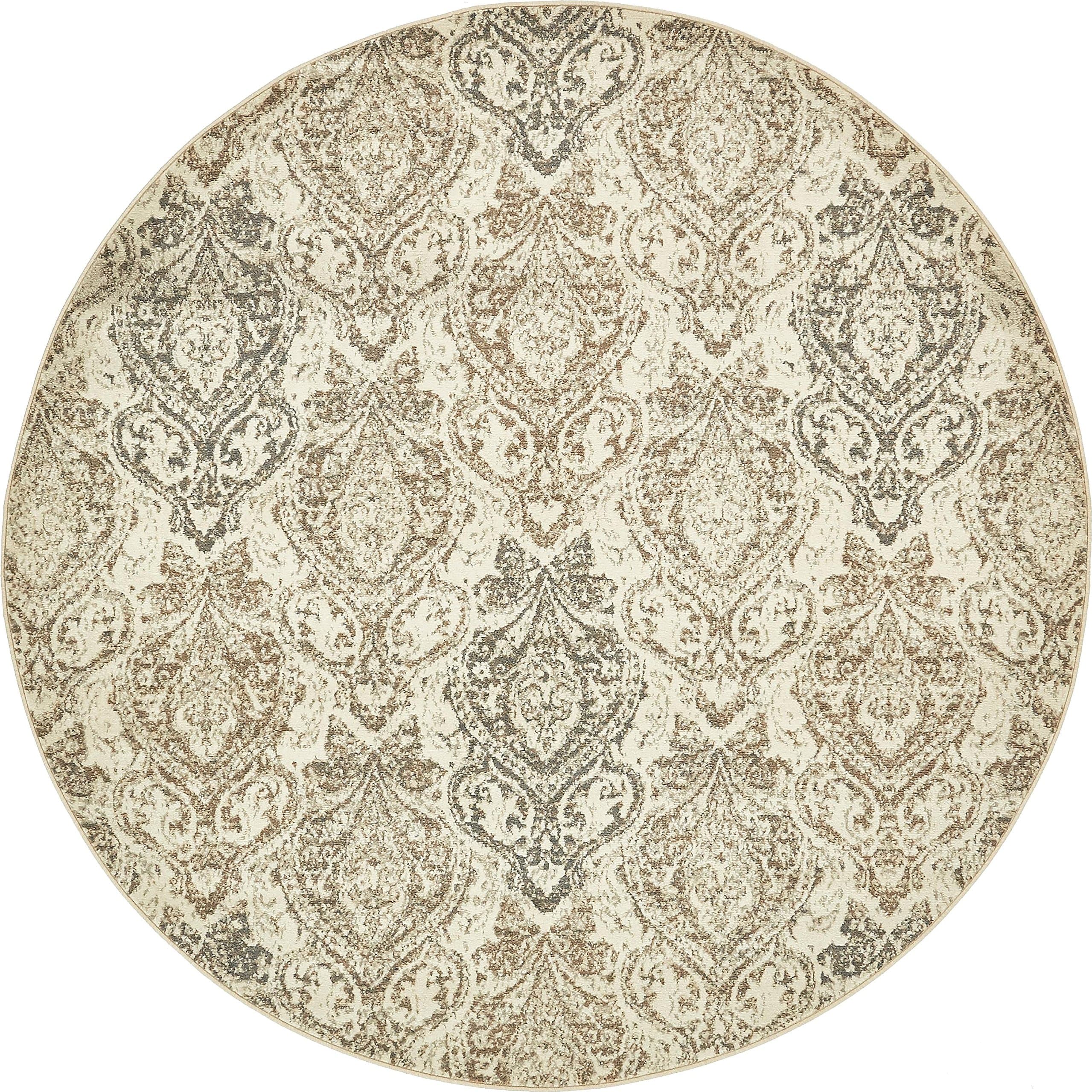 Unique Loom Tuareg Collection Vintage Distressed Traditional Brocade Area Rug, 8' 0" x 8' 0", Beige/Brown