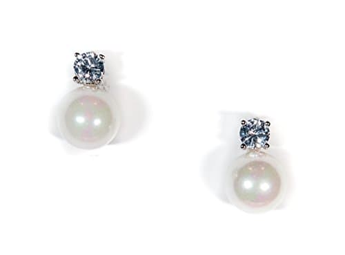 Pearl Stud Earrings Silver Crystal Bride Bridesmaid Wedding Mother of the Bride Ivory Camilla