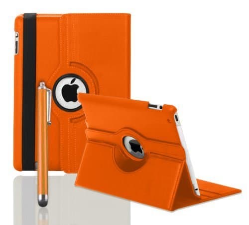 ROTATING 360 LEATHER CASE COVER SCREEN PROTECTOR FOR APPLE IPAD 2 AND 3 AND IPAD 4 4TH GEN - BY SMARTPHONEZ_UK (ORANGE)