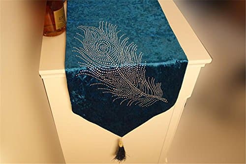 ADDMAT® Table Runner High-grade hot pepper feather table flag , blue , 32*200cm