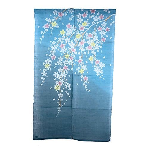 RH Japanese Noren Curtain Cherry Blossom Patterned Front Door Curtain Linen