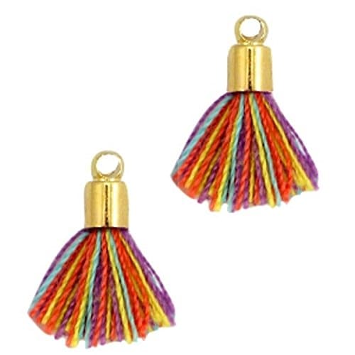 Sadingo Mini Tassels Tassel – Pack of 3 – 1 cm end cap gold gold – Assorted Colours Multicolor 2