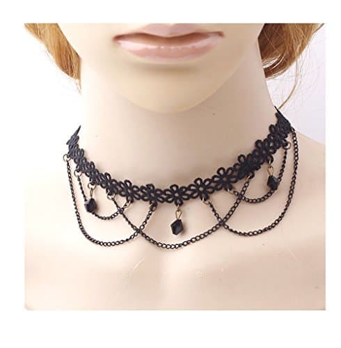 Gothic Lolita Gothic Necklace,Victorian Lolita Choker Pendant Chain Cameo Beads Tassels Halloween Masquerade Dress