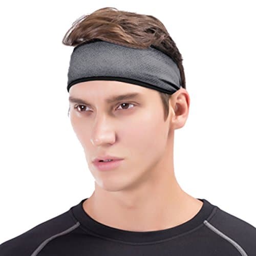 Mens Headband – VIMOV Sports Hairband for Running, Yoga, Football, Basketball, Fitness, Cycling – Stretchy Moisture Wicking Sweatband, Grey