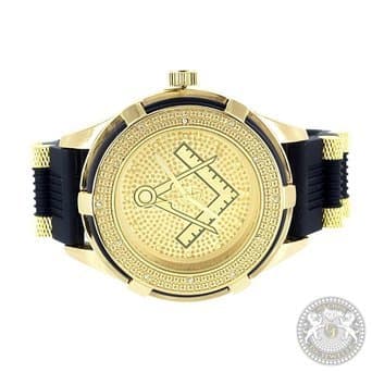 Freemason Watch Mens Diamond Gold Finish Bullet Style Band Water Resistant