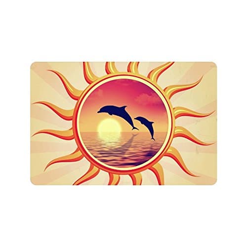 Custom Sun With Swimming Dolphins Doormat Entrance Mat Floor Mat Rug Mats Rubber Non Slip 23.6"(L) x 15.7"(W)