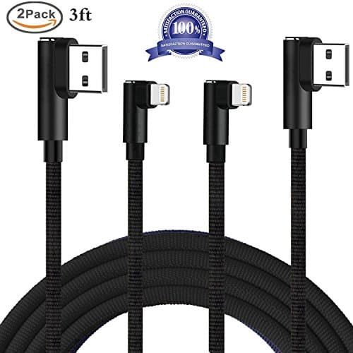 iPhone Charger,Yieserra Nylon Braided Lightning Cable Angled to High Speed USB Charging Charger for iPhone X/8/8 Plus/7/7 Plus/6s/6s Plus/6/6 Plus/5/5S/5C/SE, iPad/iPod Models-2 Pack 3ft