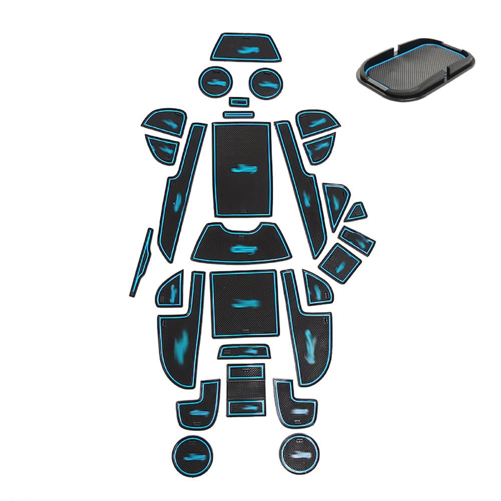 BEHAVE Silicone Anti-dust Non-Slip Interior Door,Cup,Armrest Box,Storage Mats Fit for Jeep Cherokee 2015 2016,Pack of 29pcs & 1PC of Cell Phone Stand Cradle,Blue