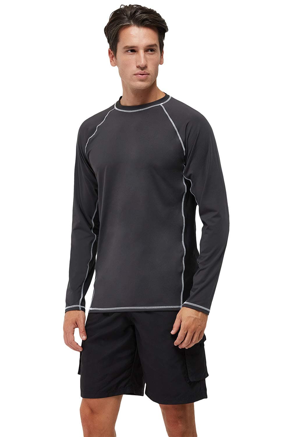 SatankudMen's Long Sleeve Swim Shirts Rashguard UPF 50+ UV Sun Protection Shirt Athletic Workout Running Hiking T-Shirt Swimwear