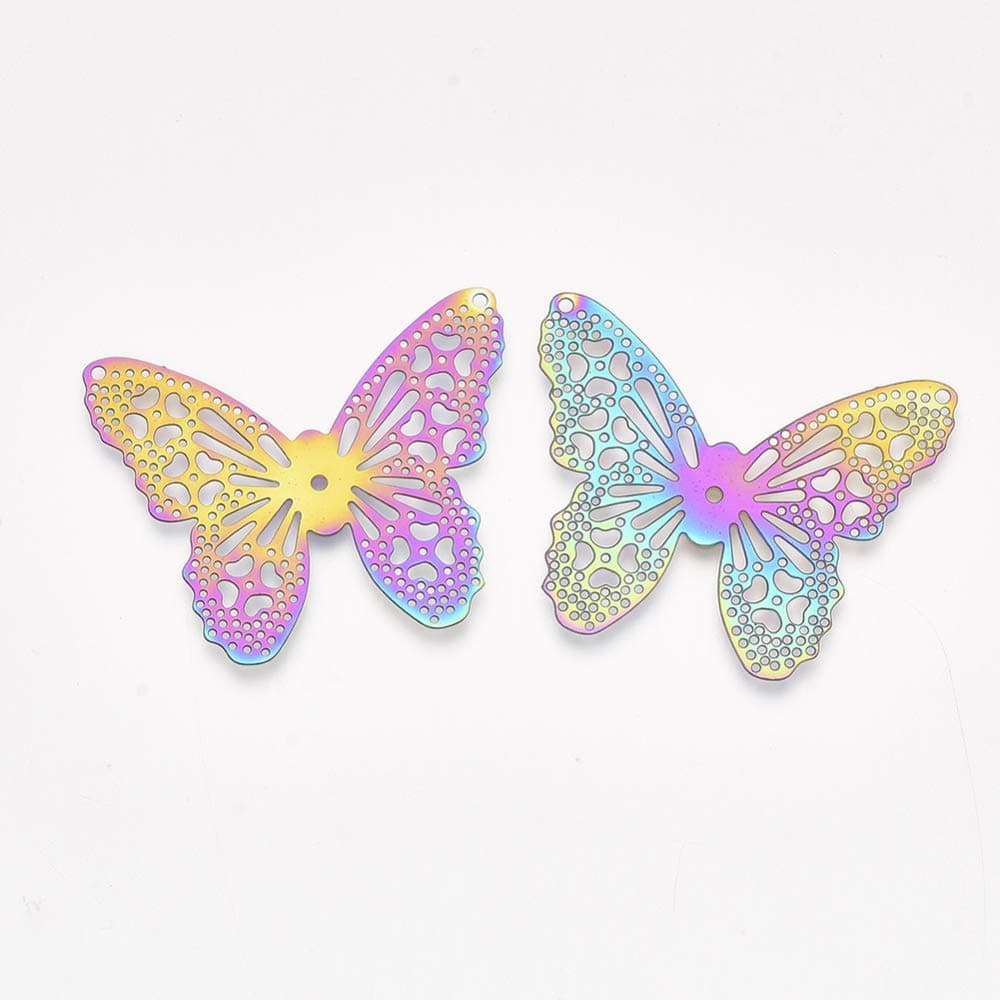 DanLingJewelry 5Pcs 201 Stainless Steel Etched Metal Embellishments Butterfly Charms Pendants for Jewelry Making 32x39.5mm