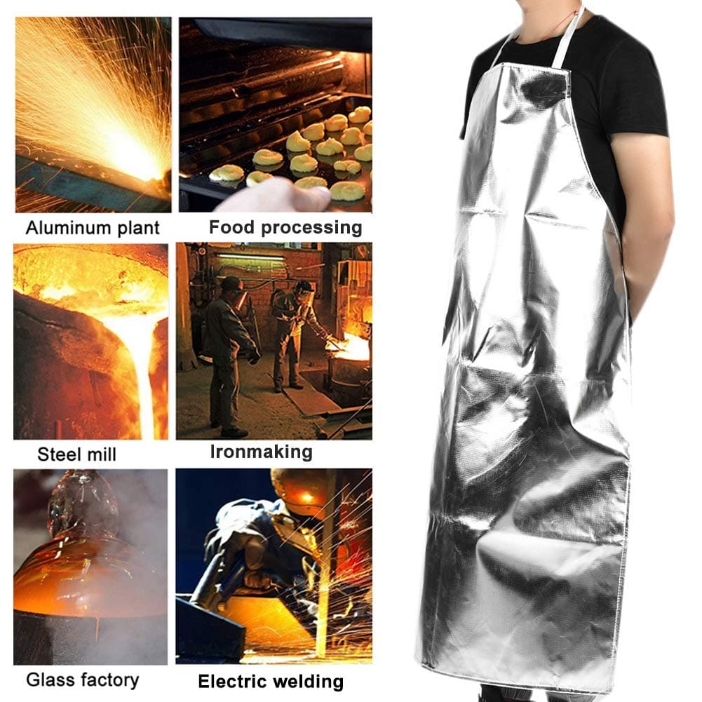 Yencoly Cooking BBQ Apron,1000 Degree Heat Resistant Aluminum Foil Apron High Temperature Working Apron Heat Resistant Apron