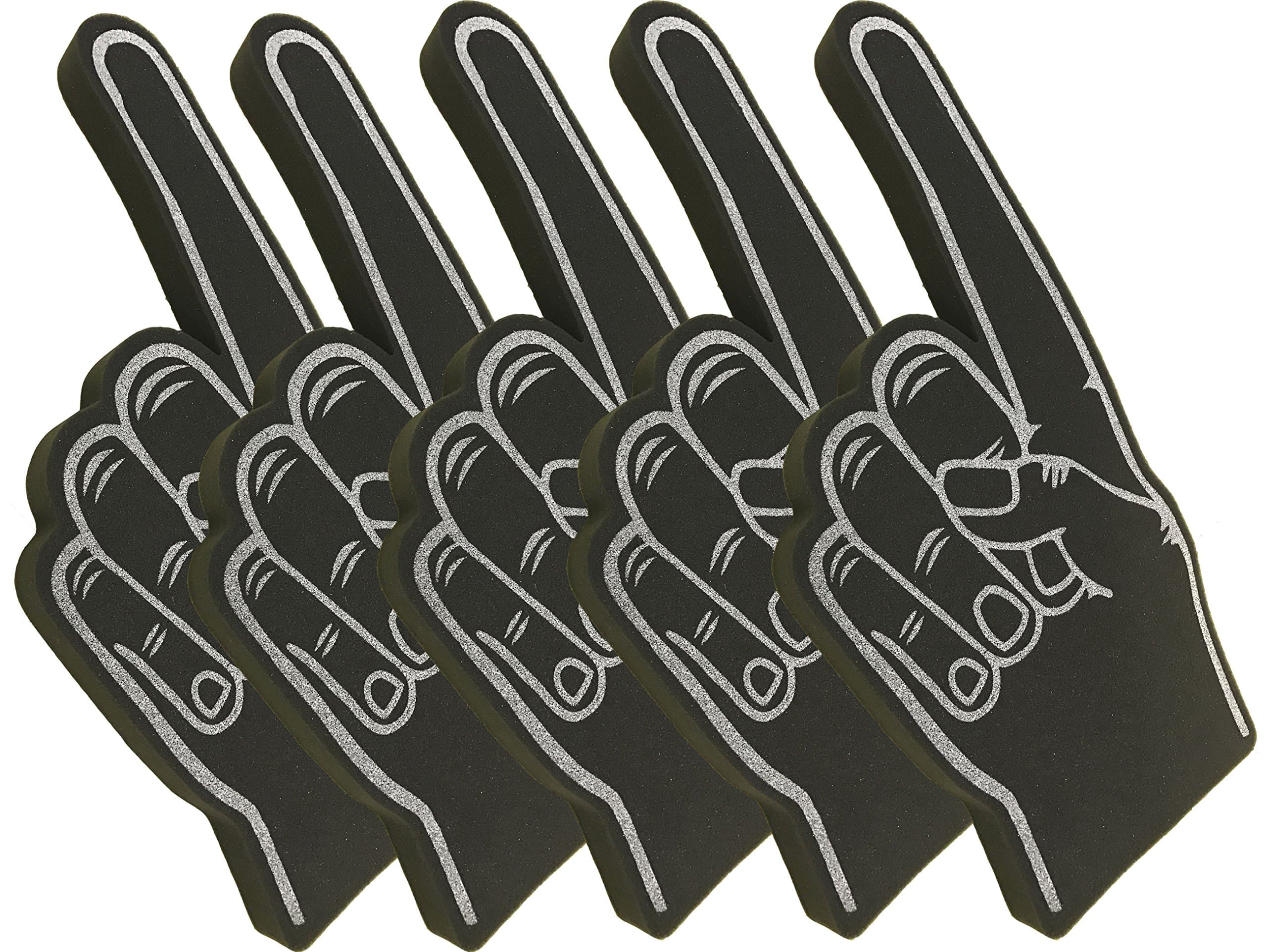 Giant Palm Printed Foam Hand Pointy Finger Pack of 5 Black