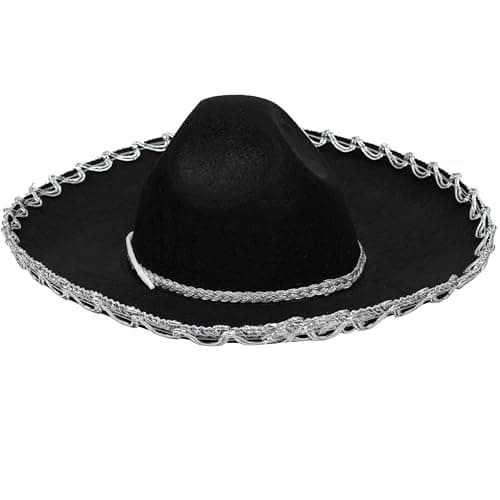 GiftExpress Black Sombrero Hat with Silver Trim, Sombrero for Cinco de Mayo, Halloween Costume, Mexican Fiesta Costume