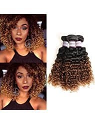 Racily Hair 8A Ombre Peruvian Curly Hair 3 Bundles Ombre Auburn Brown Kinky Curly Peruvian Hair Extensions 1B 30 Ombre Blonde Mink Peruvian Virgin Hair Two Tone Curly Weave Human Hair (14"16"18")