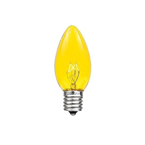 Novelty Lights Christmas Replacement Bulbs - Outdoor Individual Bulbs for Events, Holiday Parties, Patios, and More - C7/E12 Candelabra Base, 5 Watt Lights (Yellow, 25 Pack)
