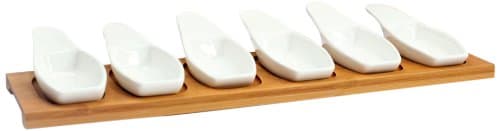 Housewares International 6-Piece Porcelain Condiment and Tasting Spoon Set, 5-Inch with Fitted Bamboo Base