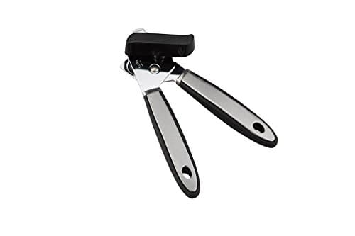 Ergonomic Kitchen Can Opener/Bottle Opener/Tab or Tin Lid Lifter: Heavy-Duty Steel Cutter Blade, Cushioned Grip Handles, Stainless Steel Accents, Hangs for Storage & Easy Access in Kitchen or Bar Area