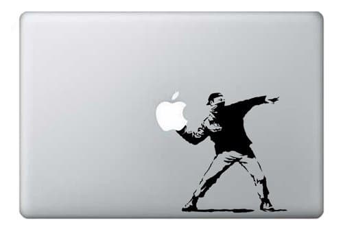 Macbook 13, 15, 17 inch decal sticker Black Banksy Riot Flowers