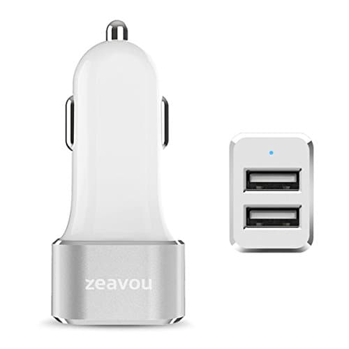Car Charger, Zeavou Dual USB Port Charger (24W / 4.8A Output) for Apple and Android Devices (iPhone 6 Plus / 6 / 5S / 5C / 5, iPad Tablets, iPod, Samsung Galaxy S6 Edge, HTC, Nexus and More) - White