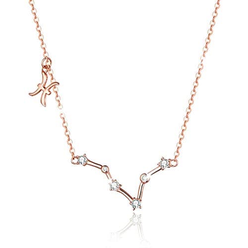 Pisces Pendant Horoscope Necklace-925 Sterling Silver Zodiac Sign Constellation Astrology Choker-Birthday Gift for Women Girls
