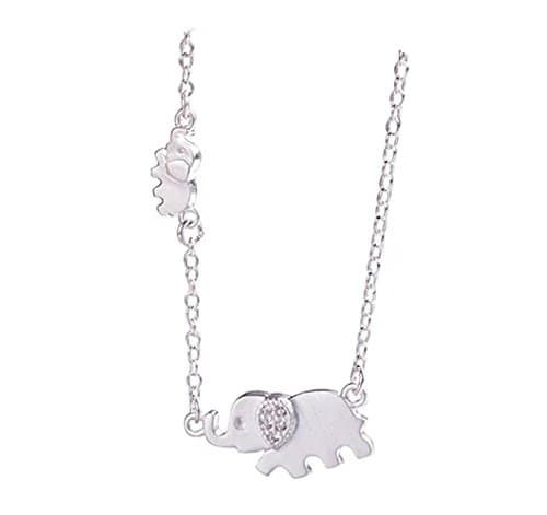 925 Sterling Silver Little Baby Elephant With Cubic Zirconia Girls Women's Necklace