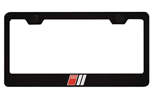Fit Audi Sport Logo Matt Black Liecnese Plate Frame with Caps