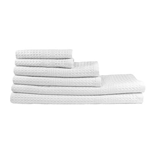 GILDEN TREE Waffle Towel Set Quick Dry Thin | 2 Bath Towels | 2 Hand Towels | 2 Washcloths, Classic Style (White)