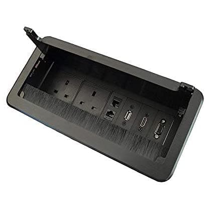 ZESHAN Table Power Socket Connectivity Box with UK Plug, USB Data, HDMI, VGA, Telephone and Internet Black