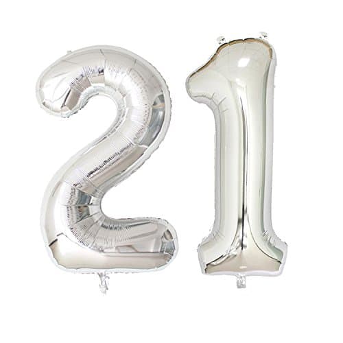 40 inch Jumbo Silver Number Balloons for Birthday Party, Anniversary Decoration … (Silver21)