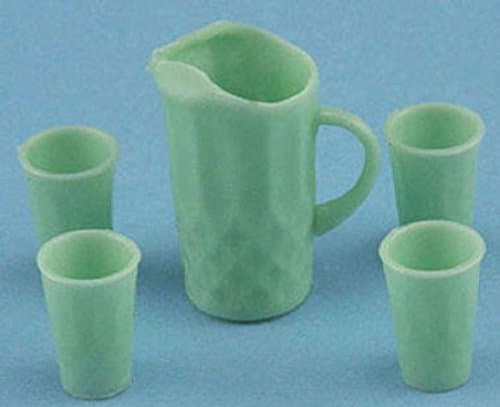 Dollhouse Miniature Pitcher and Glasses Set in Jadeite