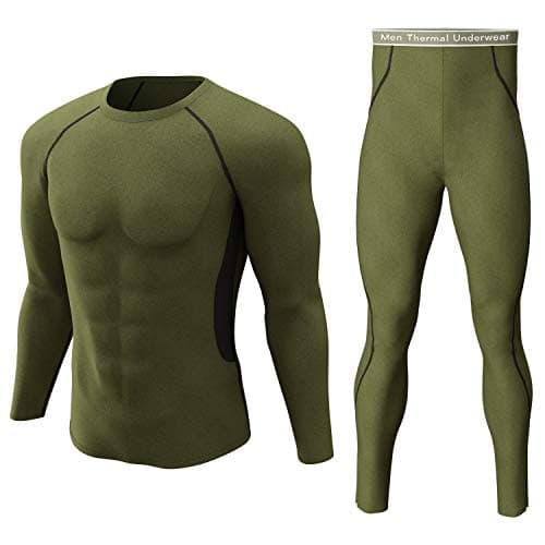 Thermal Underwear Set Winter Hunting Gear Sport Long Johns Base Layer Bottom Top Army Green L Style 3