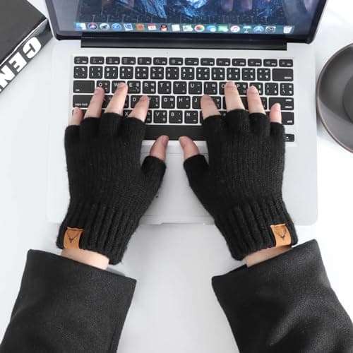 LADES Fingerless Gloves - Thermal Winter Gloves Warm Knitted Half Finger Gloves Mittens for Men Typing Driving Working