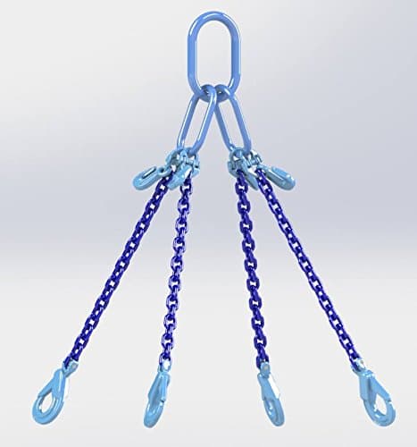 Hackett AMZ1023334 Chain Sling With Self Locking Hooks And Shortening Clutches, 4 Leg, Grade 10/100, 8 mm, 4 m Length