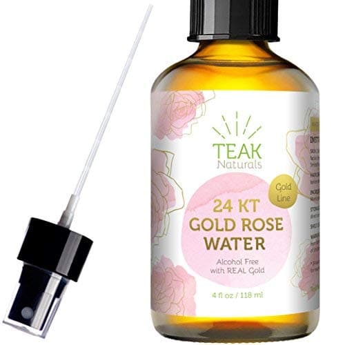 24K Gold Rose Water Facial Toner by Teak Naturals 100% Pure Organic Natural Moroccan Rosewater Hydrosol Face Spray 4 oz