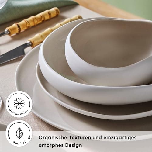 Karaca New Cupid 59-Piece Stoneware Dinner Set for 12 People, Reactive Glaze Finish Plates and Bowls Set, Microwave & Dishwasher Safe, Ideal Dinnerware for Everyday & Special Occasion