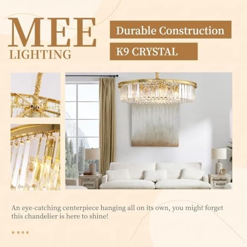 Gold Crystal Chandeliers Modern Contemporary Ceiling Lights Fixtures 33 inch Diameter Polished Gold 8 Lights