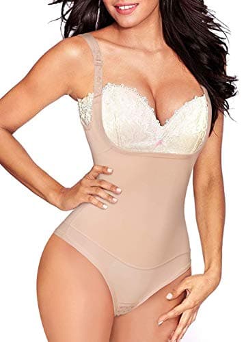 Eleady Womens Full Body Shaper Waist Trainer Underbust Corset Cincher Open Bust Shapewear Tummy Control Bodysuit (Beige, Medium)