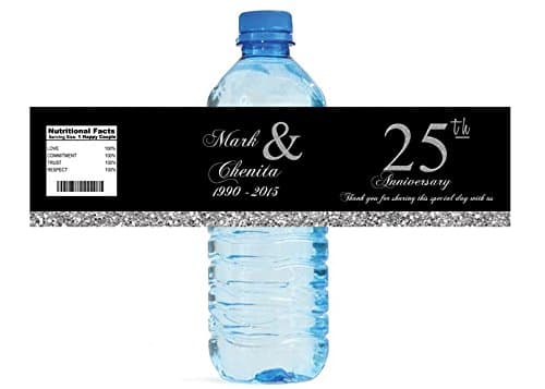 DesignThatSign 100 Silver 25th Anniversary Water Bottle Labels Engagement Party Birthday