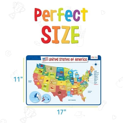 merka Laminated and Washable USA Map Educational Kids Placemats (Multicolour)