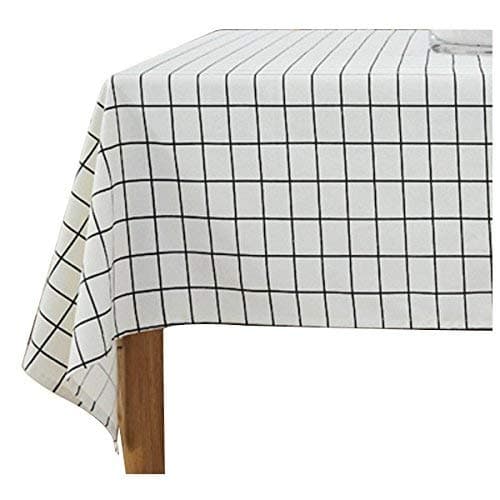 Toechmo Washable Classic Square Cotton Linen White Check Tablecloth, Basic Everyday Tablecloth Dinner Picnic Table Cloth Home Decoration Assorted Size (55 Inch x 55 Inch)