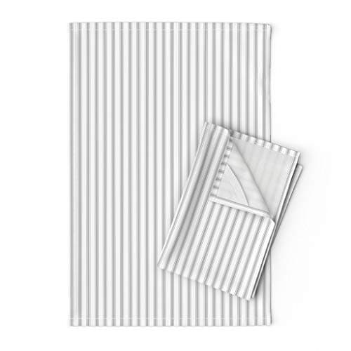 Roostery Tea Towels, Grey Stripes Classic Pinstripe Minimalist Simple Farmhouse White Ticking Stripe Print, Linen Cotton Tea Towels, Set of 2