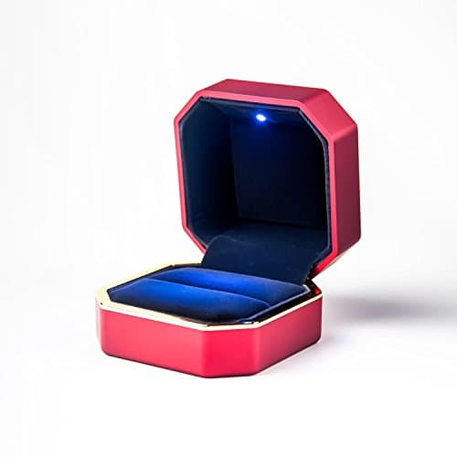 Fairycat Ring Box with LED light,Earrings,Coin,Jewelry Case, for Proposal,Engagement,Wedding,Gift (Red)