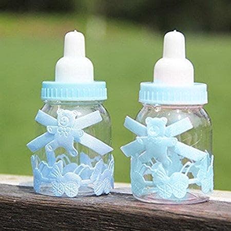 Mini Bottles for Dry Fruit Candy Box/Gifts Decorations/Baby Shower Baby Arrival Feeding Bottle/Party Decor (12pcs. Blue Baby Boy Bottles)