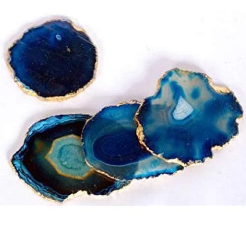 Krishna Mehta Agate Coaster Cup Mat Blue 3.5 Inches - Set of 4 with Feet