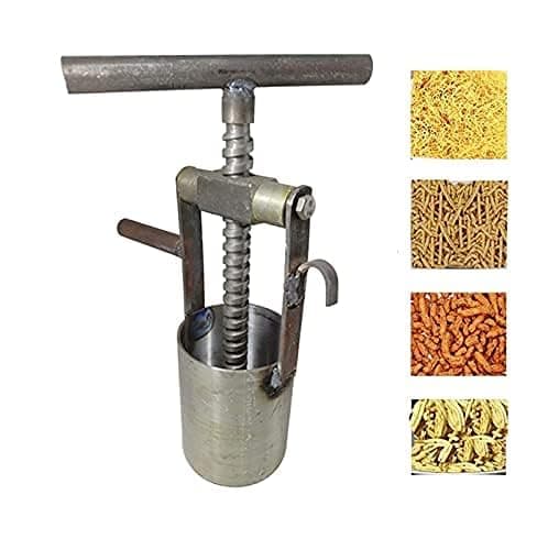 Sev Machine, 4 Different Jali for Making Different Types of Sevaiya, Sev, Gathiya Murukku, Chakli, Bhujia Silvery Grey