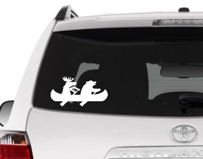 Canoe with Moose and Bear - Vinyl Decal / Sticker Graphic