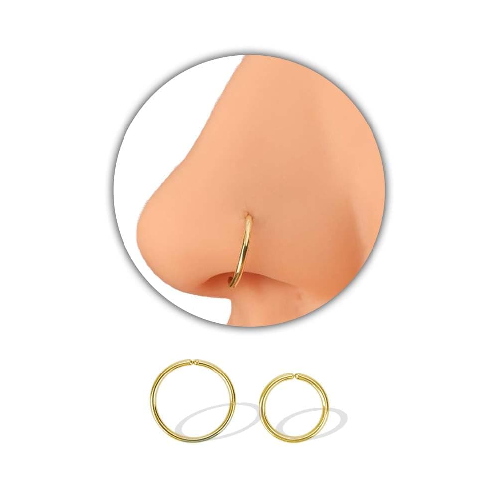 2pcs Gold Nose Ring Piercing Jewellery for Women, Nose hoops Snug and Super Snug Nose Ear Lip ring Tragus Septum 6mm+ 8mm 20g & 22g 316L Surgical Steel Hypoallergenic